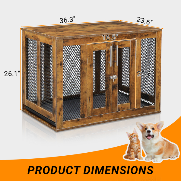 Furniture Dog Crate with Tray for Medium Dogs, Indoor Aesthetic Puppy Kennel Pet House Dog Cage with Door, Modern Decorative Wood Pretty Cute Fancy End Side Table Nightstand, Rustic Brown