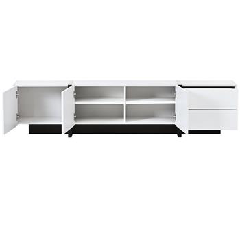 [VIDEO provided] White & Black Contemporary Rectangle Design TV Stand, Unique Style TV Console Table for TVs Up to 80\\'\\', Modern TV Cabinet with High Gloss UV Surface for Living Room.