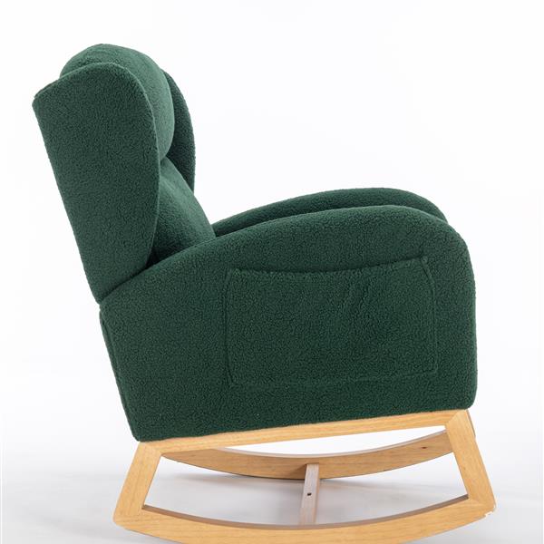 Fabric Rocking Chair With Packet Wood Legs,Green