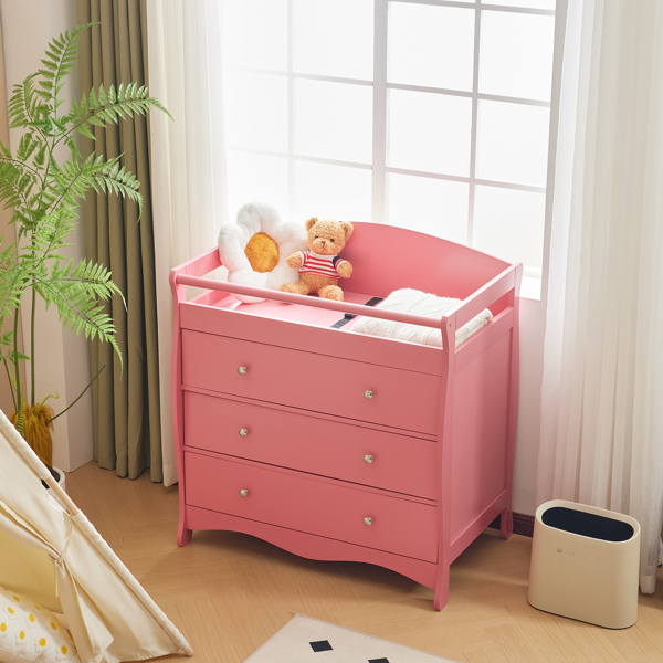 3-layer Drawer with Safety Belt Pink 90.5*58*92cm Wooden Bed Density Board Baby