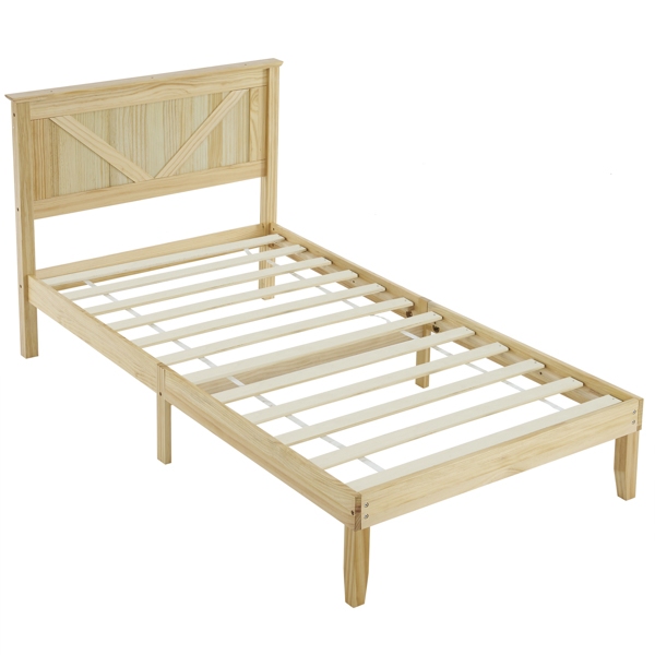 Twin Size Solid Wood Platform Bed Frame with Headboard Natural