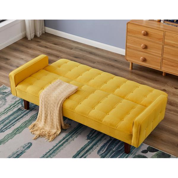 Yellow, Linen Futon Sofa Bed 73.62 Inch Fabric Upholstered Convertible Sofa Bed, Minimalist Style for Living Room, Bedroom.