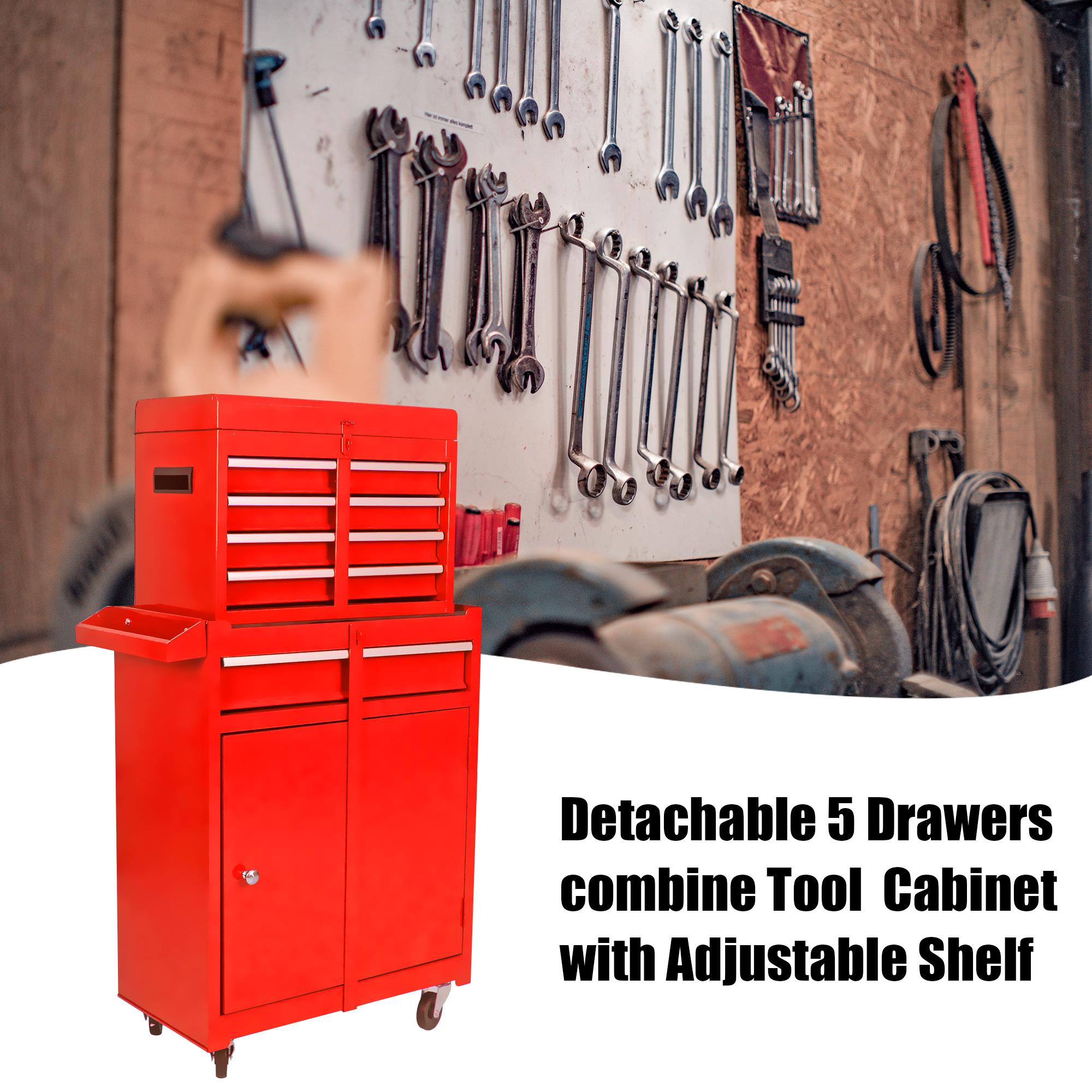 5-Drawer Rolling Tool Chest with Adjustable Cabinet Shelf view 3
