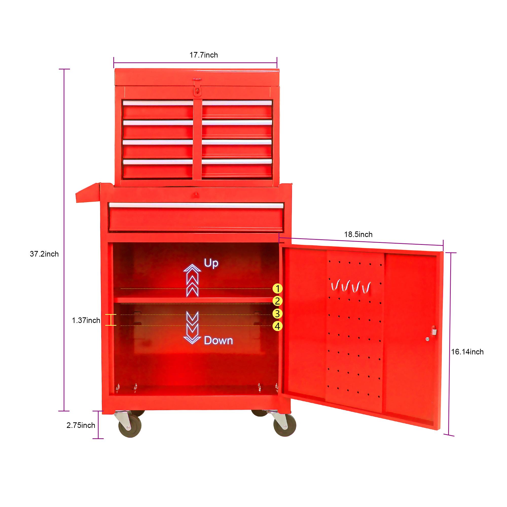 5-Drawer Rolling Tool Chest with Adjustable Cabinet Shelf