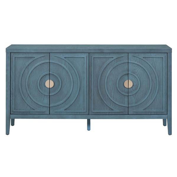 Retro Sideboard door with Circular Groove Design Round Metal Door Handle for Entrance, Dinning Room, Living Room (Antique Blue)