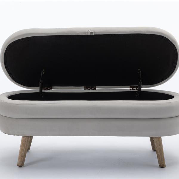 036-Velvet Fabric Storage Bench Bedroom Bench With Wood Legs For Living Room Bedroom Indoor,Light Gray