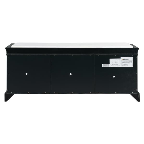 Storage Bench with 2 Drawers and 2 Cabinets, Shoe Bench with Removable Cushion for Living Room, Entryway (Black)