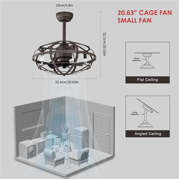 Best sells Modern Enclosed Ceiling Fan Indoor with Remote Control and Bladeless Rust Red Industrial Ceiling Fan Light Kit