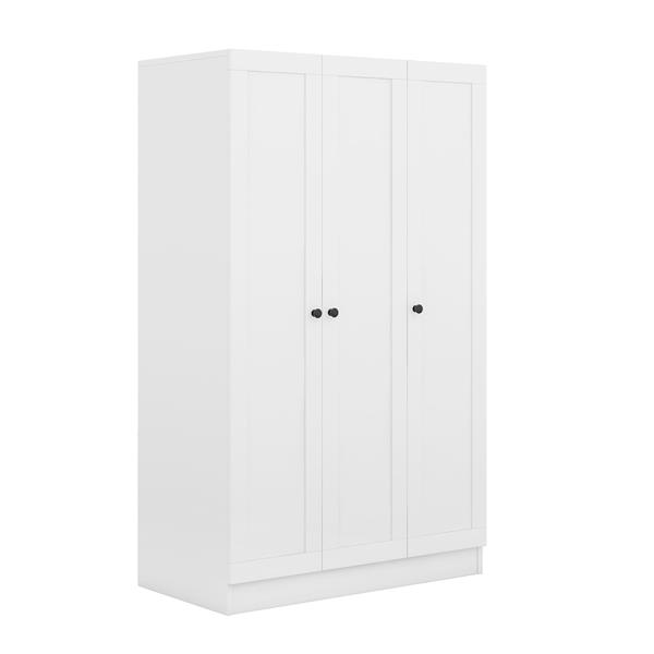 3-Door Shutter Wardrobe with shelves, White