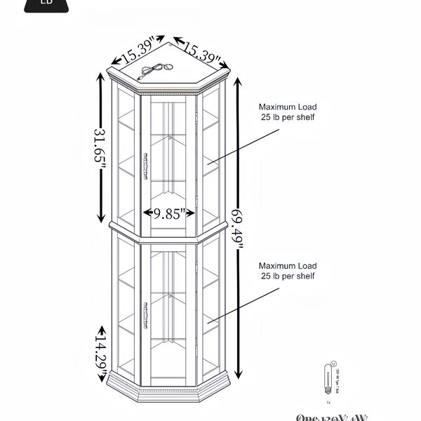 Corner Curio Cabinet Lighted Corner Display, Glass Display Shelf Shelving Bar cabinet with Tempered Glass Door, Bar Cabinet,Cabinet with Adjustable Shelf Glass Cabinet Shelves Bead Bulb Included