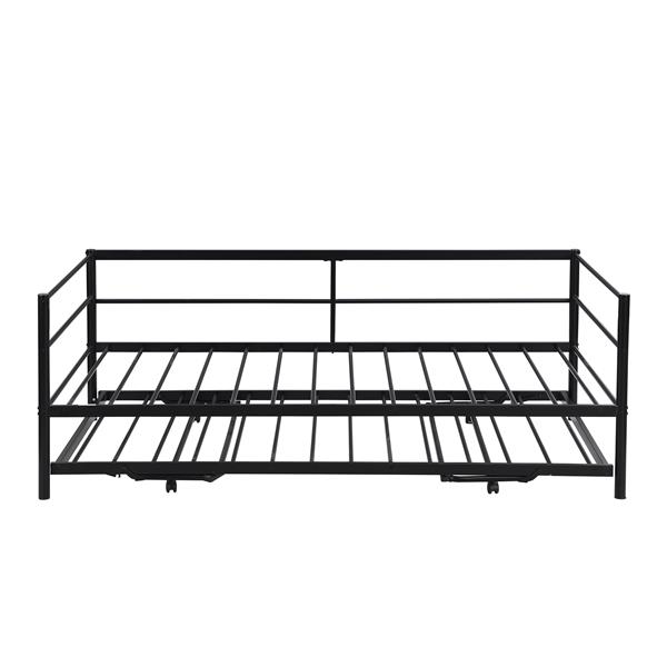 Twin Size Metal Daybed with Adjustable Trundle, Pop Up Trundle, Black