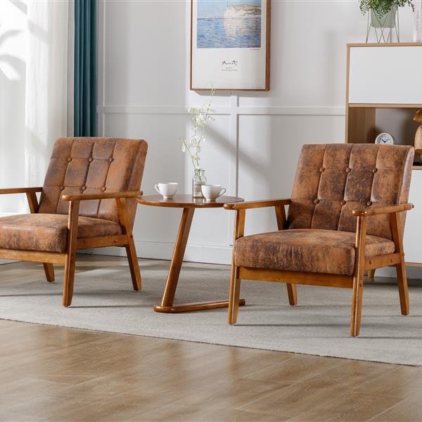 Accent Chairs Set of 2 with Side Table, Mid Century Modern Accent Chair, Wood and Fabric Armchairs Side Chair, Lounge Reading Comfy Arm Chair for Living Room, Bedroom, Office