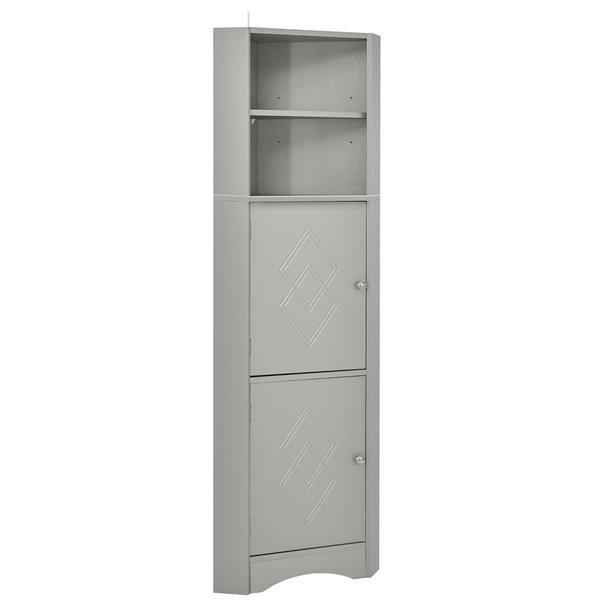 Tall Bathroom Corner Cabinet, Freestanding Storage Cabinet with Doors and Adjustable Shelves, MDF Board, Gray