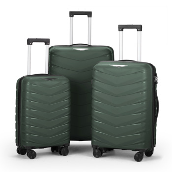 FCH V-shaped stripes 3-in-1 PP trolley case 20in 24in 28in PP iron trolley classic color - dark green (grain pattern)