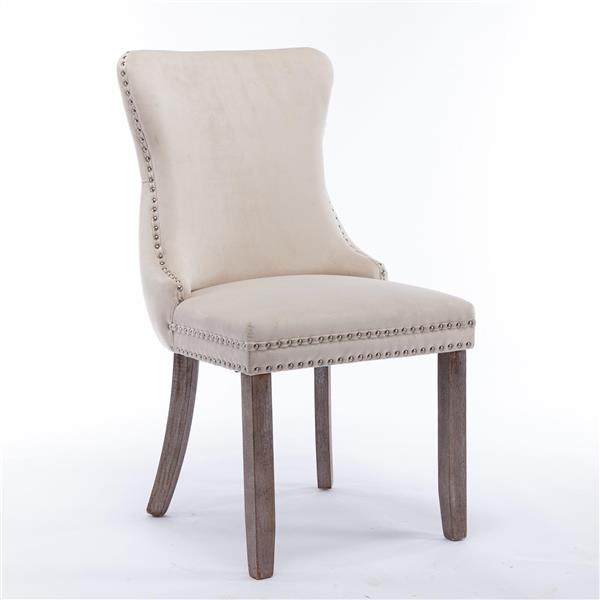 Furniture,Upholstered Wing-Back Dining Chair with Backstitching Nailhead Trim and Solid Wood Legs,Set of 2, Beige