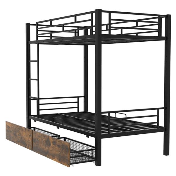 Metal Bunk Bed With drawers, Twin, Black