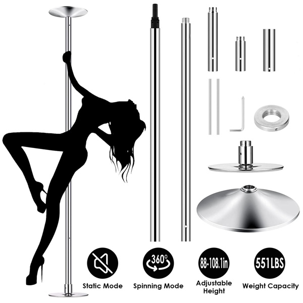 Stripper Dance Pole 45mm Spinning Static Dancing Pole with 88-108.1in Adjustable Height 551LBS Weight Capacity for Fitness Exercise Party Home Club Gym