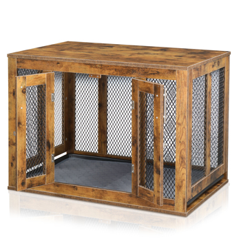 Furniture Dog Crate with Tray for Medium Dogs, Indoor Aesthetic Puppy Kennel Pet House Dog Cage with Door, Modern Decorative Wood Pretty Cute Fancy End Side Table Nightstand, Rustic Brown