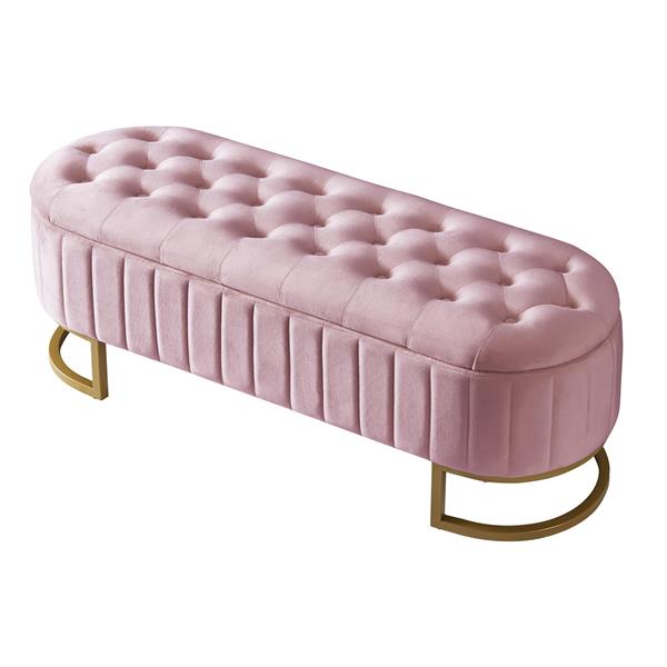 Elegant Upholstered Velvet Storage Ottoman with Button-Tufted,Storage Bench with Metal Legs for Bedroom,Living Room,Fully Assembled Except Legs,Pink