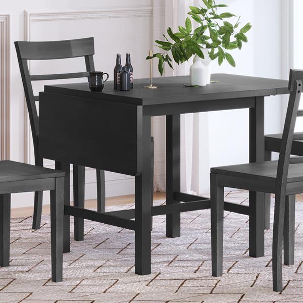 5-Piece Wood Square Drop Leaf Breakfast Nook Extendable Dining Table Set with 4 Ladder Back Chairs for Small Places, Gray