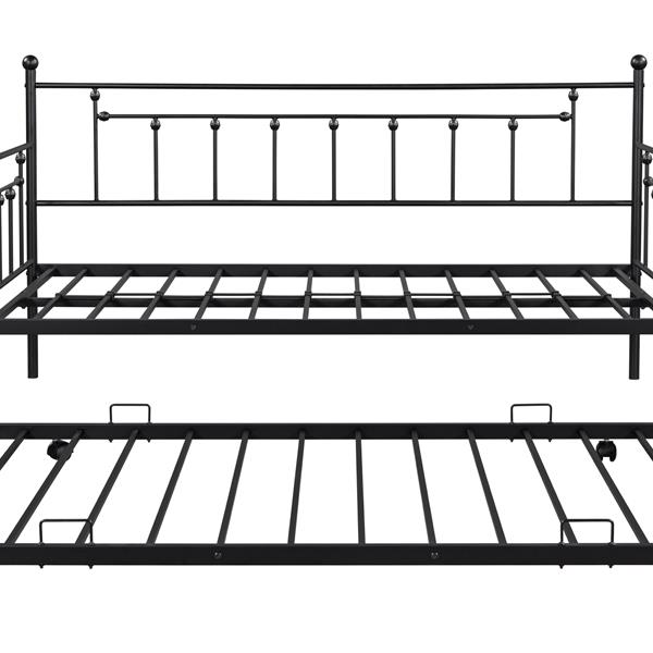 Metal Twin Daybed with Trundle/ Heavy-duty Sturdy Metal/ Noise Reduced/ Trundle for Flexible Space/ Vintage Style/ No Box Spring Needed