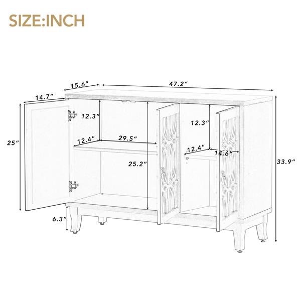 Sideboard with Glass Doors, 3 Door Mirrored Buffet Cabinet with Silver Handle for Living Room, Hallway, Dining Room (Champagne ld)