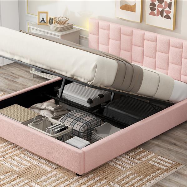 Queen Size Upholstered Platform bed with Height-adjustable Headboard and Under-bed Storage Space,Pink