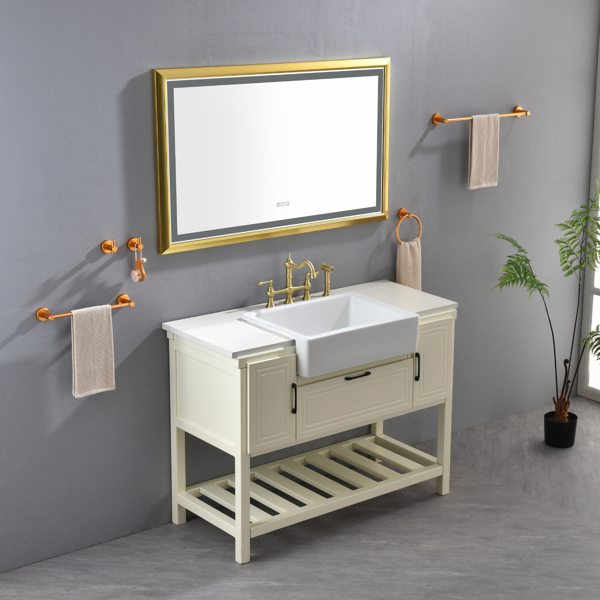 48x30 Inch LED Frontlit Bathroom Mirror with Metal Frame, Wall Mounted Vanity Mirror with Smart Touch Button, Anti-Fog, Memory Function, 3 Colors, Stepless Dimmable Makeup Mirror