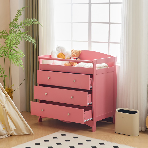 3-layer Drawer with Safety Belt Pink 90.5*58*92cm Wooden Bed Density Board Baby