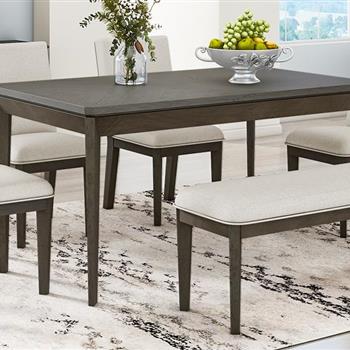 6-Piece Dining Table Set with Upholstered Dining Chairs and Bench,Farmhouse Style, Tapered Legs, Dark Gray+Beige