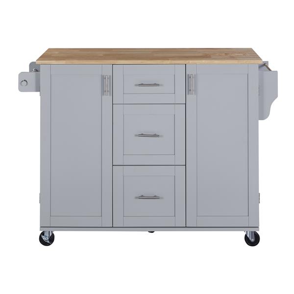 Rolling Kitchen Island with Storage, Kitchen Cart with Rubber Wood Top, 3 Drawer, 2 Slide-Out Shelf and Internal Storage Rack, Kitchen Island on Wheels with Spice Rack & Tower Rack, Grey Blue