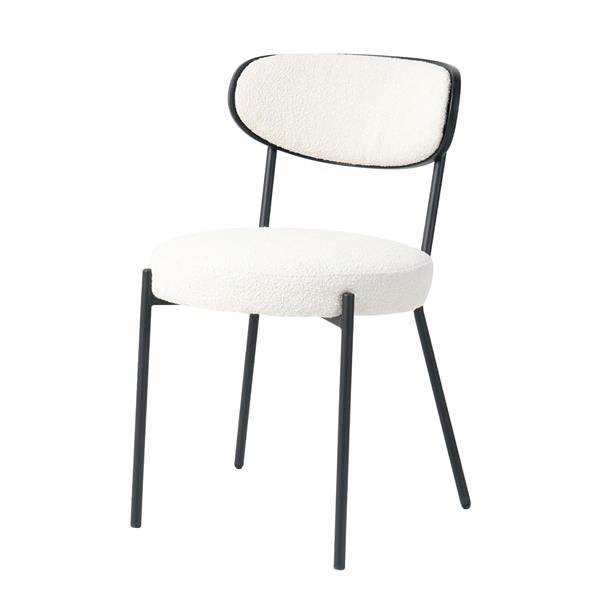 Modern grey simple teddy velvet dining chair Upholstered chair Family bedroom stool back dressing, white round table set,Bentwood covered with ash veneer Chair back,chair black metal legs (set of 5)