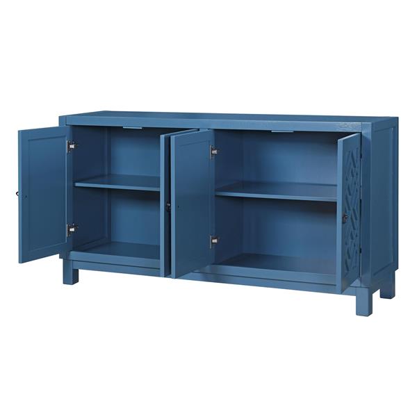 Large Storage Space Sideboard, 4 Door Buffet Cabinet with Pull Ring Handles for Living Room, Dining Room (Navy)