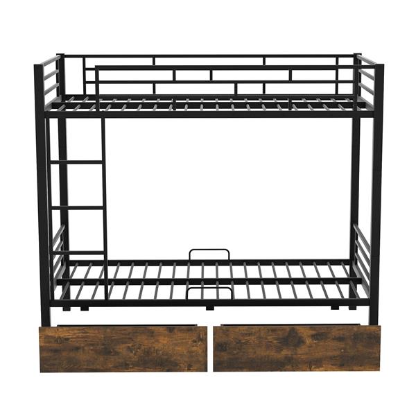 Metal Bunk Bed With drawers, Twin, Black