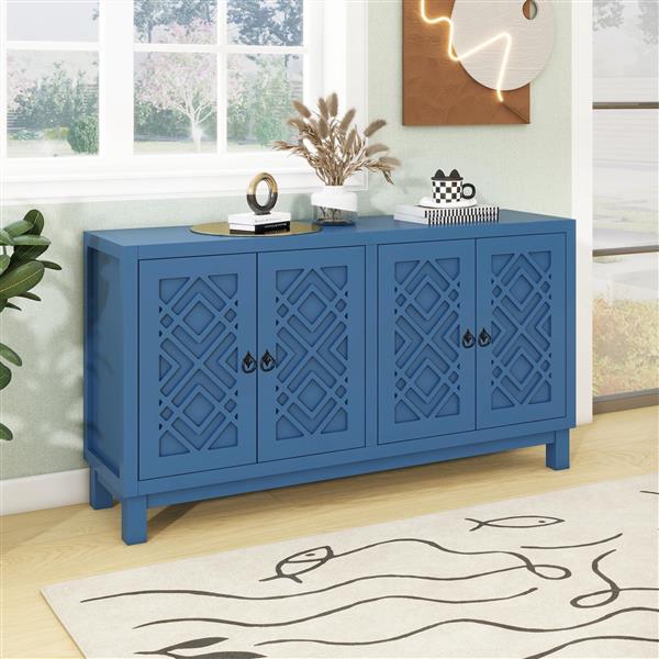 Large Storage Space Sideboard, 4 Door Buffet Cabinet with Pull Ring Handles for Living Room, Dining Room (Navy)