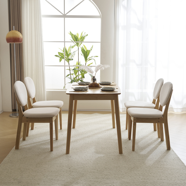 Disassembly rubber wood soft package wood color dining table and chair set 1 table 4 chair beige cushion rectangular