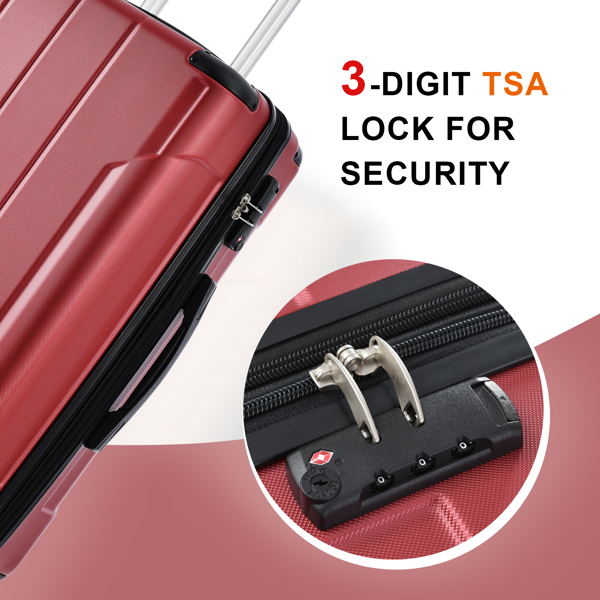 Luggage Sets 3 Piece, Expandable Hard shell ABS Suitcases with Double Spinner, Travel luggage Set with TSA Lock (20/24/28inch, Red)