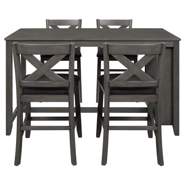 5 Pieces Counter Height Rustic Farmhouse Dining Room Wooden Bar Table Set with 4 Chairs, Gray