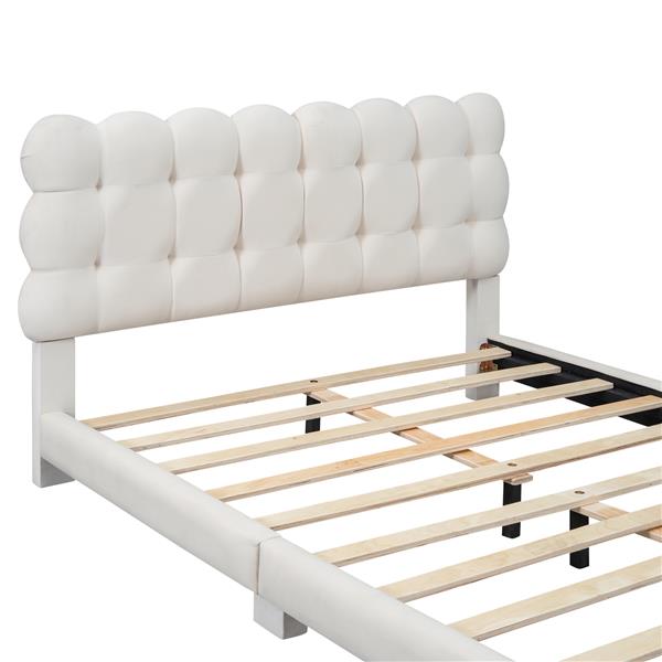 Full Size Upholstered Platform Bed with Soft Headboard,Beige