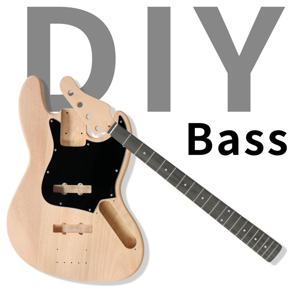 DIY 4 String Jazz Style Electric Bass Guitar Kits with Mahogany Body, Maple Neck and Accessories