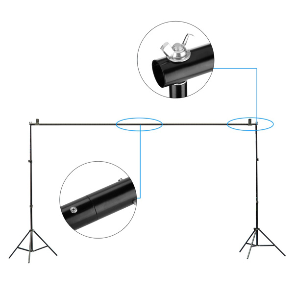 S-8 2 * 3m Foldable Background Stand with 6 Fish Mouth Clips and 2 Sandbag Iron Black Photography Stand