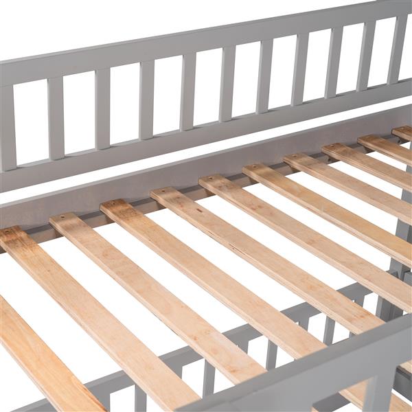 Bunk Bed with Slide,Twin Over Twin Low Bunk Bed with Fence and Ladder for Toddler Kids Teens Grey