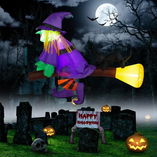 3.9 FT Halloween Inflatable Witch Riding Broom Broke Out from Window Outdoor Decorations, Scary Blow up Decor with Built-in LED Lights for Holiday Party Yard Lawn Garden Decor Indoor Outdoor