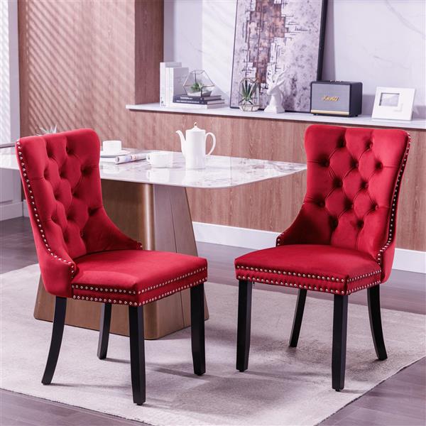 Classic Velvet Dining Chairs,  High-end Tufted Solid Wood Contemporary Velvet Upholstered Dining Chair with Wood Legs Nailhead, SET OF 2,Burgundy, Wine Red