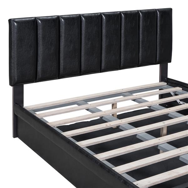 Full Size Upholstered Bed with Hydraulic Storage System and Drawer, Black