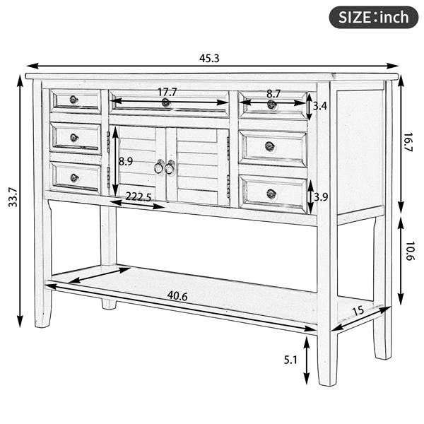 44.5'' Modern Console Table Sofa Table for Living Room with 7 Drawers, 1 Cabinet and 1 Shelf