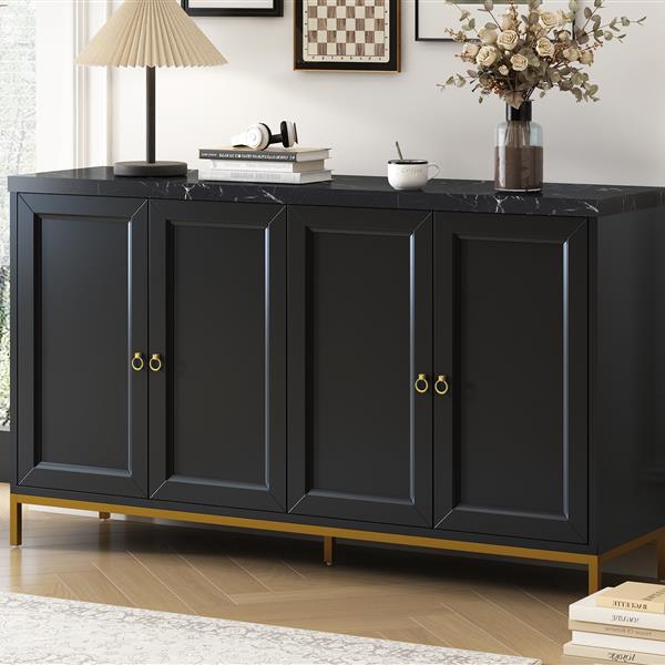 Modern Sideboard with Extra Large Storage Space with Metal Handles and Support Legs for Living Room and Dining Room (Black)