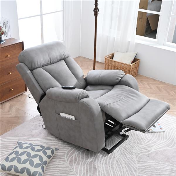 Electric Power Lift Recliner Chair for Elderly, Fabric Recliner Chair for Seniors, Home Theater Seating,Living Room Chair,Side Pocket, Remote Control,Light Gray