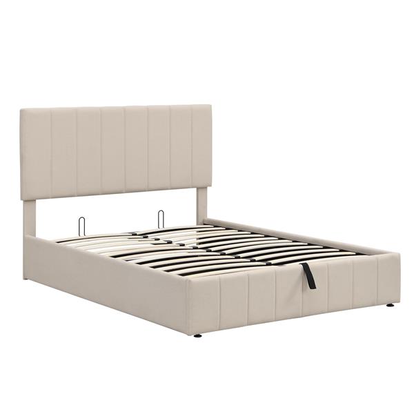 Full size Upholstered Platform bed with a Hydraulic Storage System - Beige