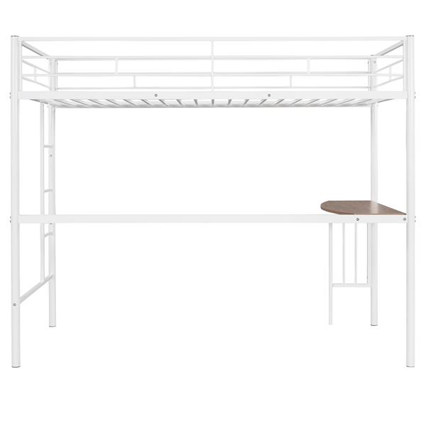 Twin Metal Loft Bed with Desk, Ladder and Guardrails, Loft Bed for Bedroom, White